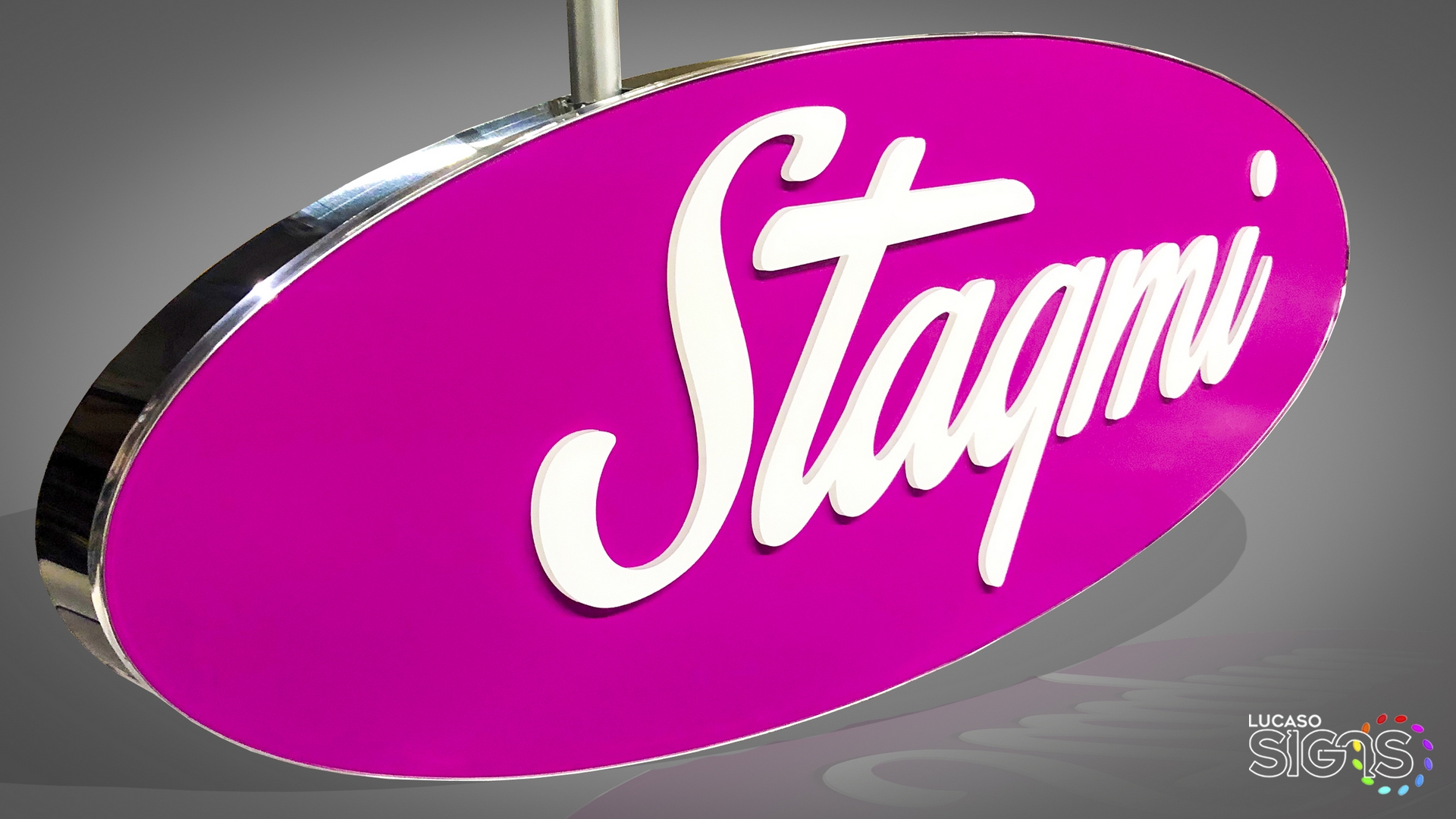 Push Through with magenta background by Lucaso Signs