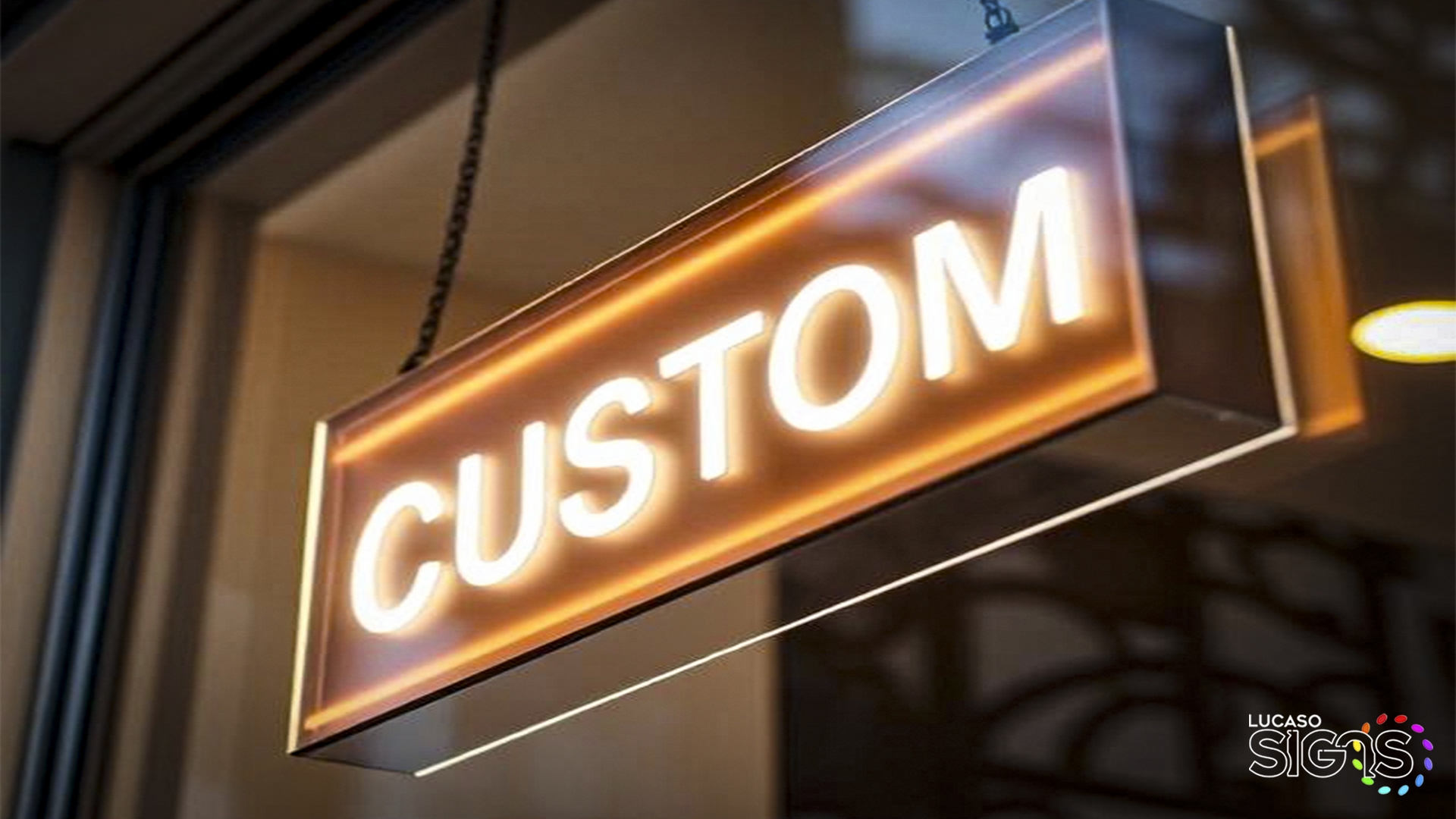 window sign hanging w ith puch through by lucaso signs 