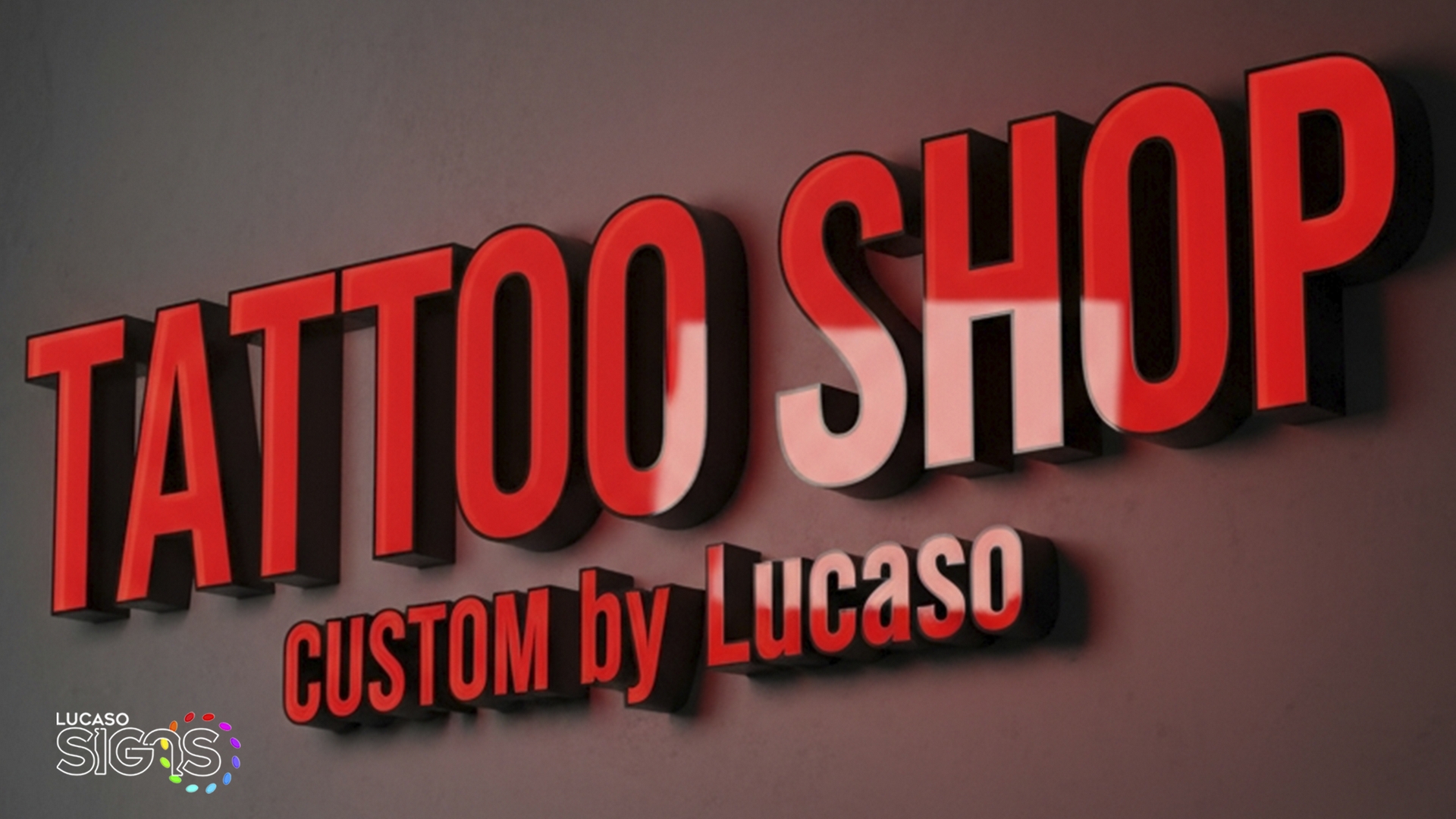 Custom red 3D channel letter sign for tattoo shop by Lucaso Signs