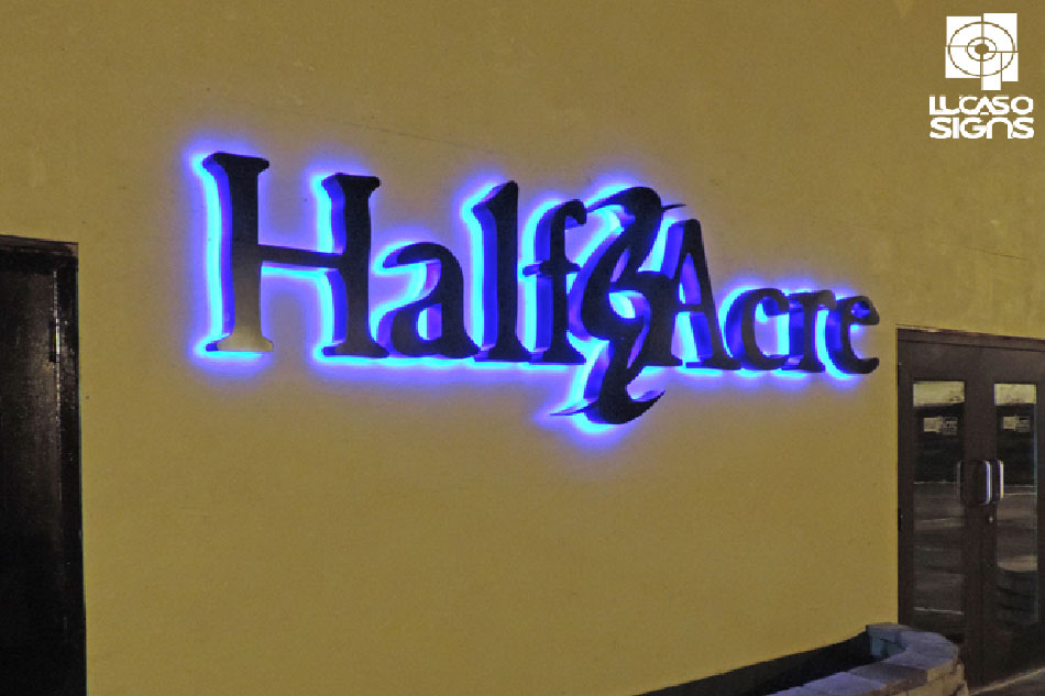 Restaurant signs halo style with blue light by lucaso signs